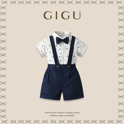 周岁礼服男宝夏英伦风西装背带裤套装一岁男童衣服生日帅气夏装