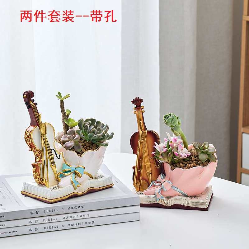 小提琴多肉花盆创意个性载室内网红北欧新款绿植盆栽家居装饰摆i.