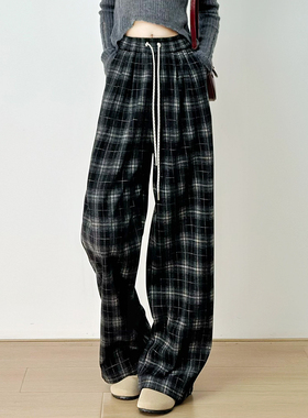 十一Studio【复古格纹】加绒毛呢休闲阔腿裤长裤显瘦显高直筒裤女