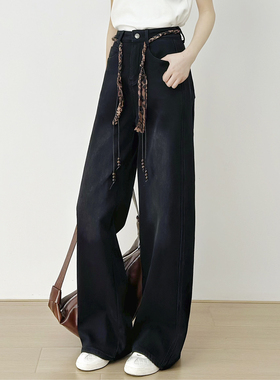 十一Studio美式复古弯刀裤加绒牛仔裤女显瘦宽松阔腿裤休闲香蕉裤