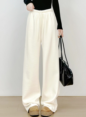 十一Studio极简风棉针织加绒直筒裤女抽绳微阔腿裤慵懒显瘦休闲裤