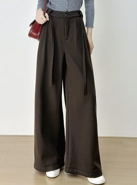 十一Studio高腰羊毛呢西装裤显瘦垂感阔腿裤秋冬加绒直筒长裤女