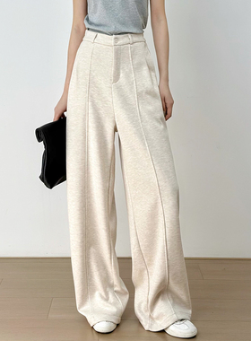 十一Studio简约高级感窄版醋酸毛呢阔腿裤女秋冬宽松休闲直筒西装