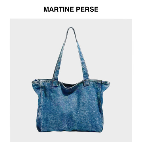 Martine Perse 「浅行」复古水洗大容量牛仔单肩包休闲通勤手提包
