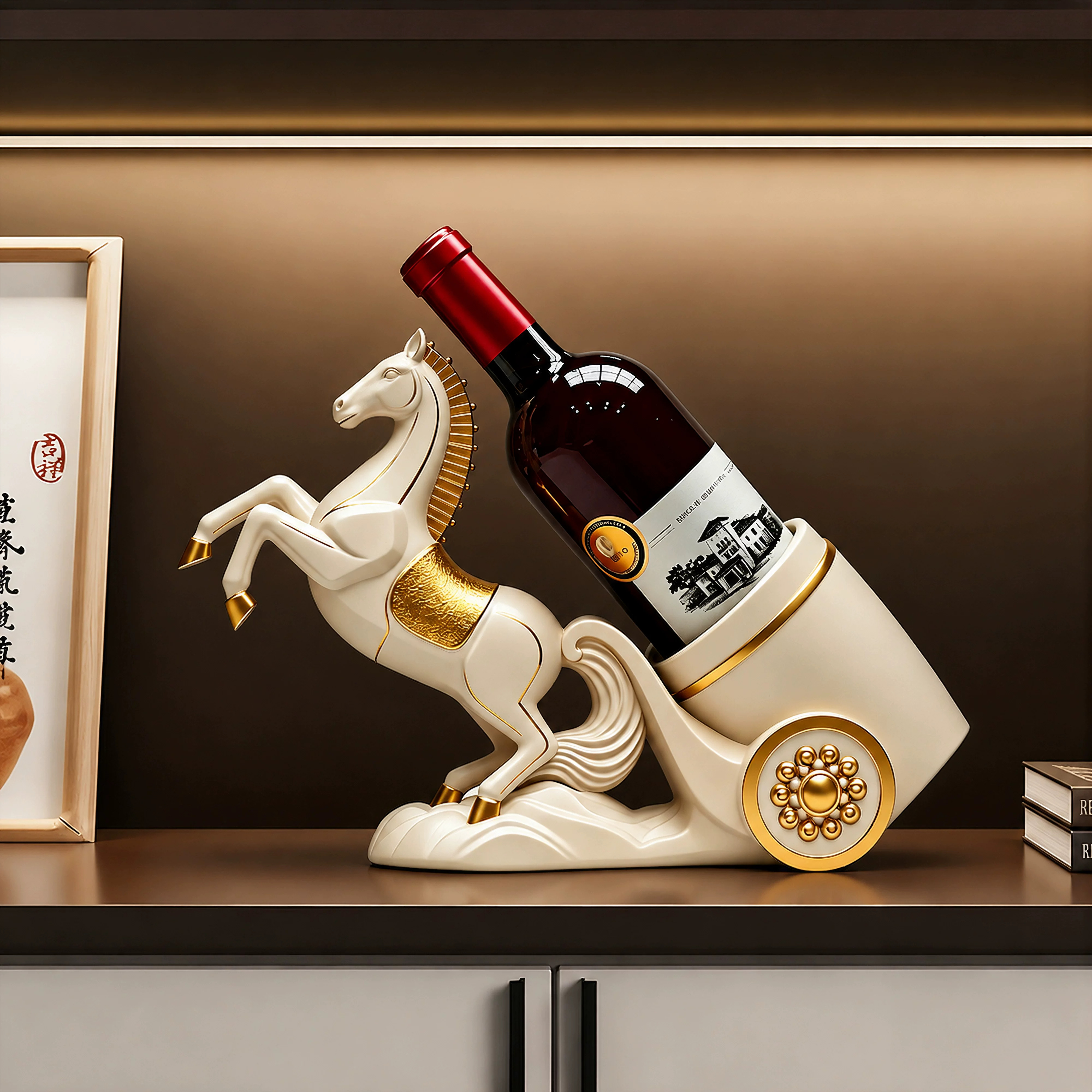 轻奢马到成功红酒架装饰摆件