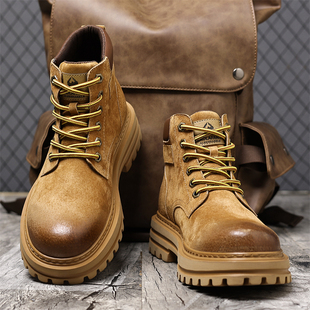 马丁靴新款英伦真皮高帮大黄靴冬季加绒保暖棉鞋休闲穿不烂户外靴