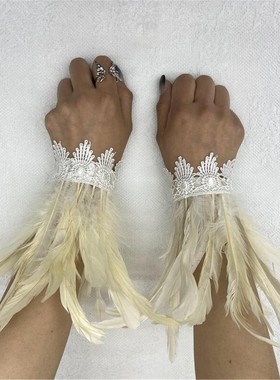 跨境羽毛手环万圣节表演舞会羽毛腕带哥特式羽毛手腕配饰配件袖口