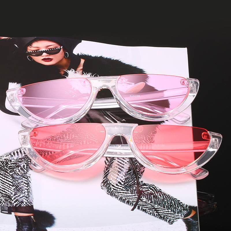 半框切边太阳眼镜时尚朋克眼镜透明炫彩半框复古男女儿童太阳眼镜
