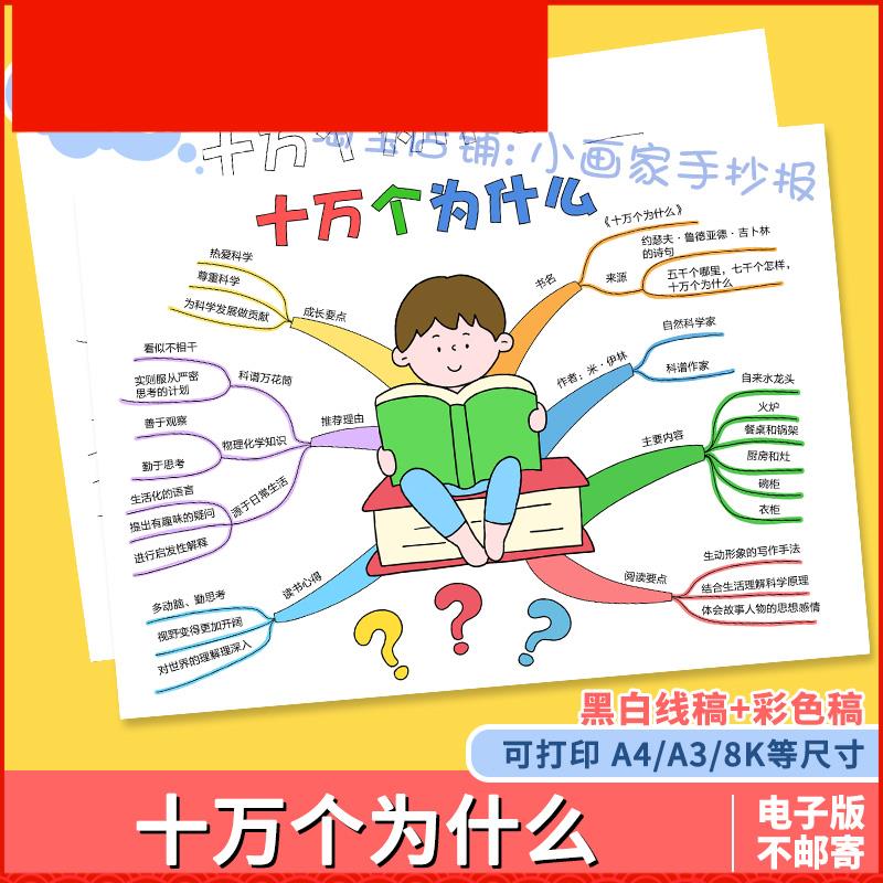 十万个为什么思维导图手抄报模板小学生好书推荐课外阅读小报线稿