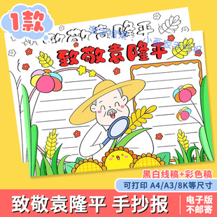 杂交水稻之父袁隆平手抄报模板小学生学习榜样模范先锋杰出人物a4
