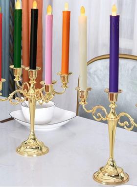 七彩LED仿真流泪按压长条长杆电子蜡烛底座七孔烛台装饰浪漫婚礼