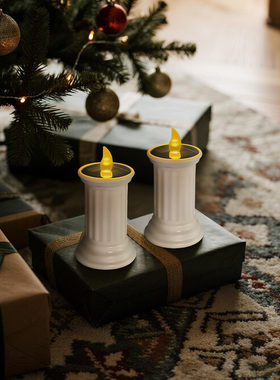 太阳能罗马柱LED电子蜡烛灯户外防雨庭院灯花园阳台剧本杀道具灯