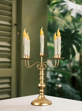 可充电蜡烛led仿真欧式蜡烛浪漫婚礼氛围感摆件表白烛光金色烛台