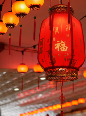 春节太阳能羊皮灯笼户外防水庭院仿古中式吊灯印字红灯笼装饰饭店