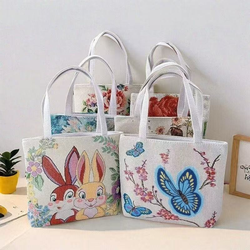 双面刺绣帆布包单肩手提包