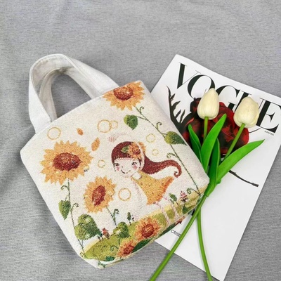 时尚帆布包包女双面金丝提花刺绣单肩手提包学生补习上班通勤百搭