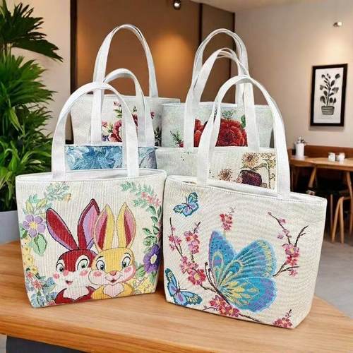 双面金丝提花刺绣帆布包单肩拉链