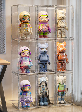 泡泡玛特400展示盒大号盲盒暴力熊收纳MOLLY透明亚克力手办展示柜