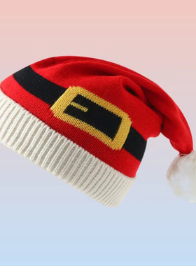 圣诞节帽毛球圣诞老人腰带帽针织毛线帽圣诞用品派对聚会装扮