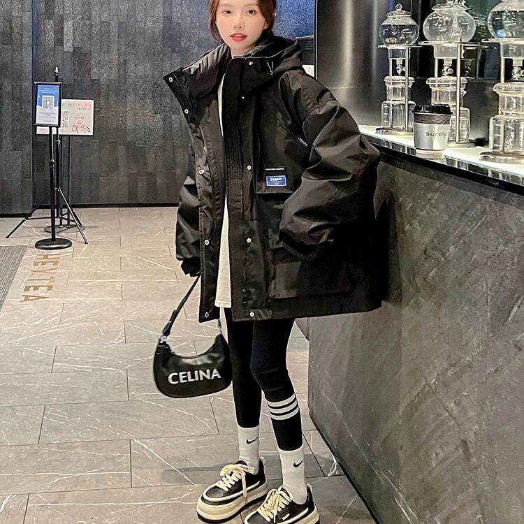 时尚休闲连帽风衣女2025春秋季新款宽松显瘦中长款加棉派克服外套