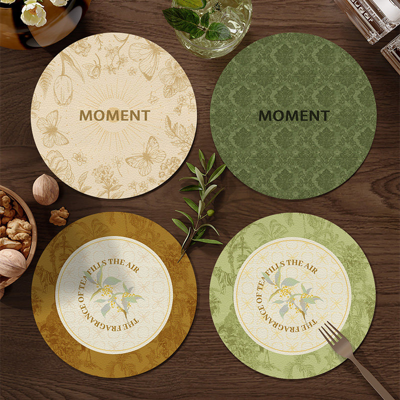 中古风皮革餐桌隔热垫圆形小餐垫免洗防水防油碗垫盘垫水杯垫子,居家布艺,餐垫,淘宝优惠券,粉丝福利购,淘宝优惠卷