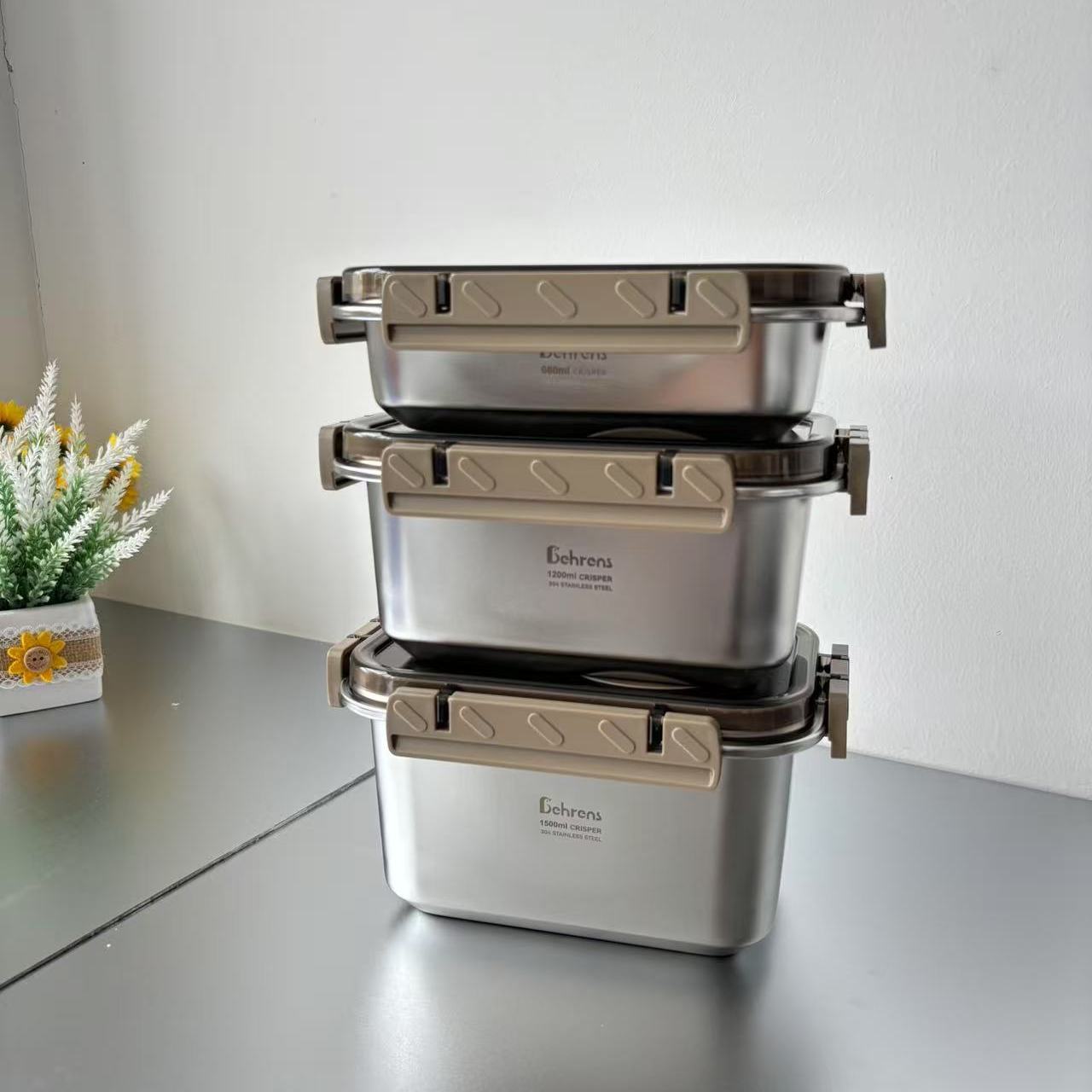 贝伦斯 304日日鲜卡扣保鲜盒 680+1200+1500ml