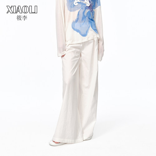 XIAOLI筱李纯白全棉素色阔腿裤