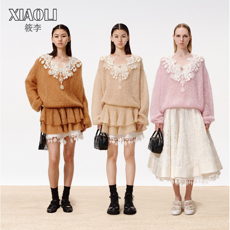 代王推荐 XIAOLI筱李灯上华尔兹马海毛针织系绳蕾丝衫25秋新