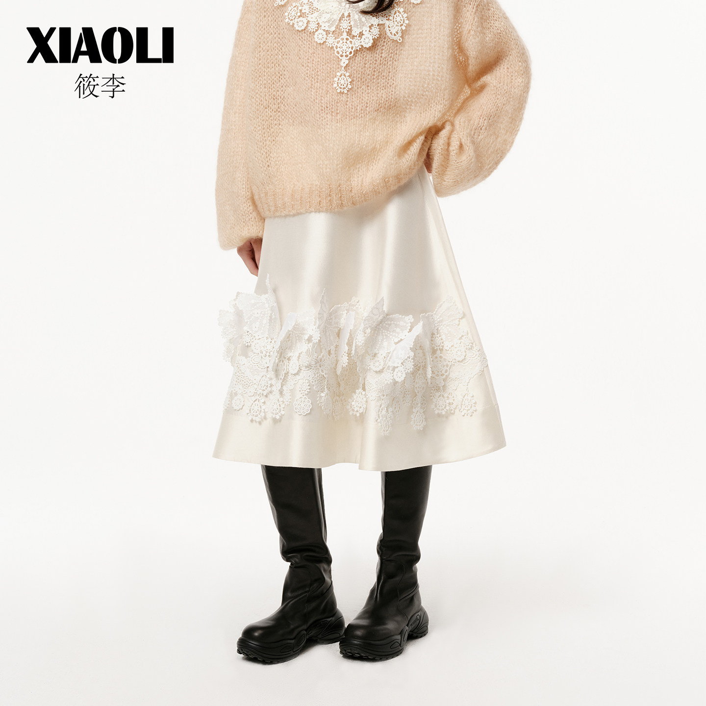 【XIAOLI筱李】白色立体蕾丝半裙