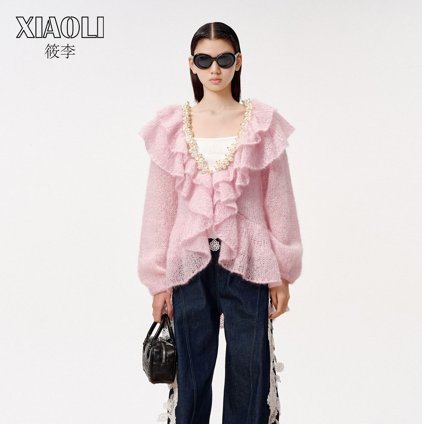 【XIAOLI筱李】粉色荷叶领针织衫