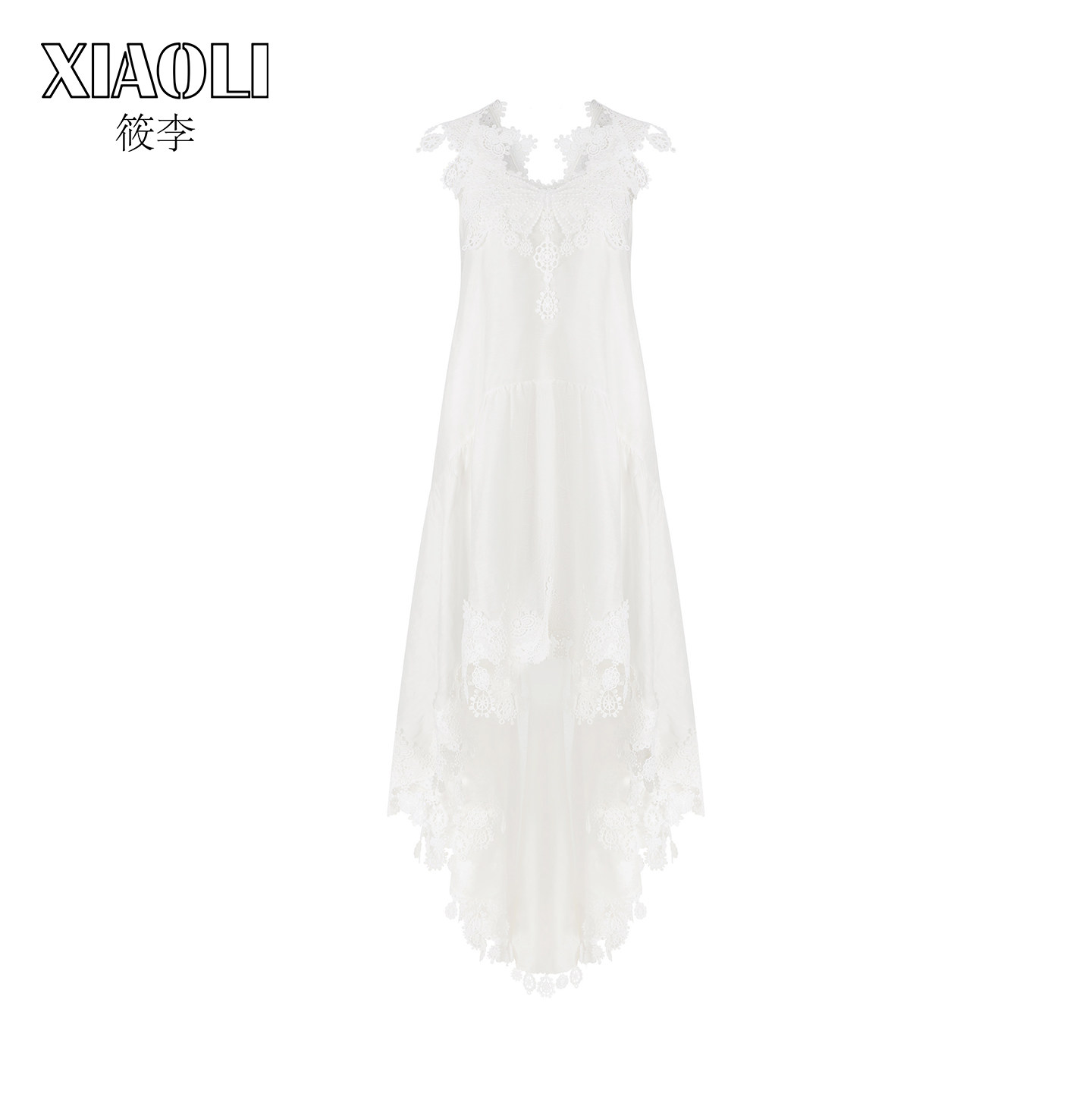 【毛晓彤同款】优雅浪漫白色蕾丝花边V领吊带连衣裙女25秋新品
