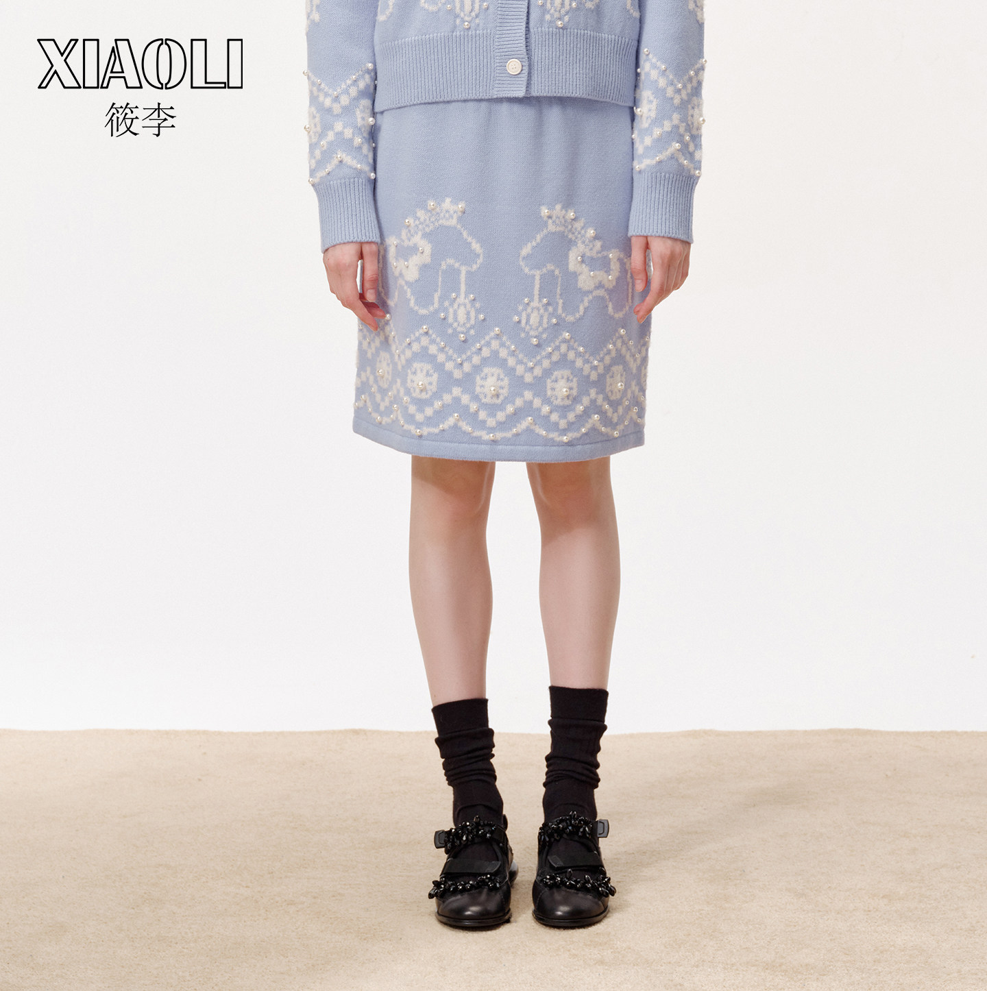 【XIAOLI筱李】蓝色针织印花半裙