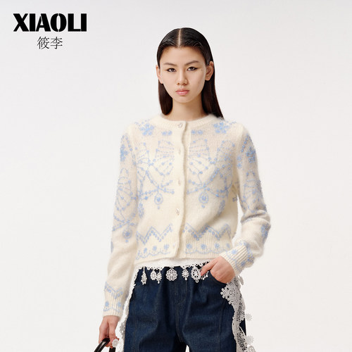 XIAOLI筱李钉珠短款针织开衫女