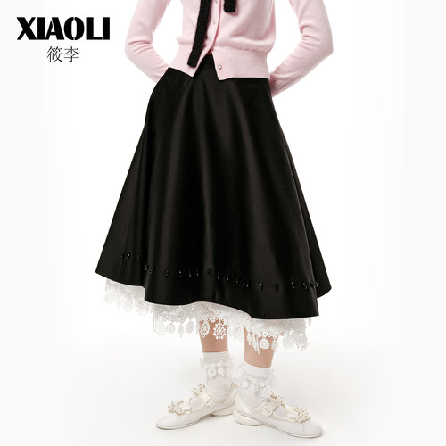 【XIAOLI筱李】钉珠蕾丝下摆伞裙