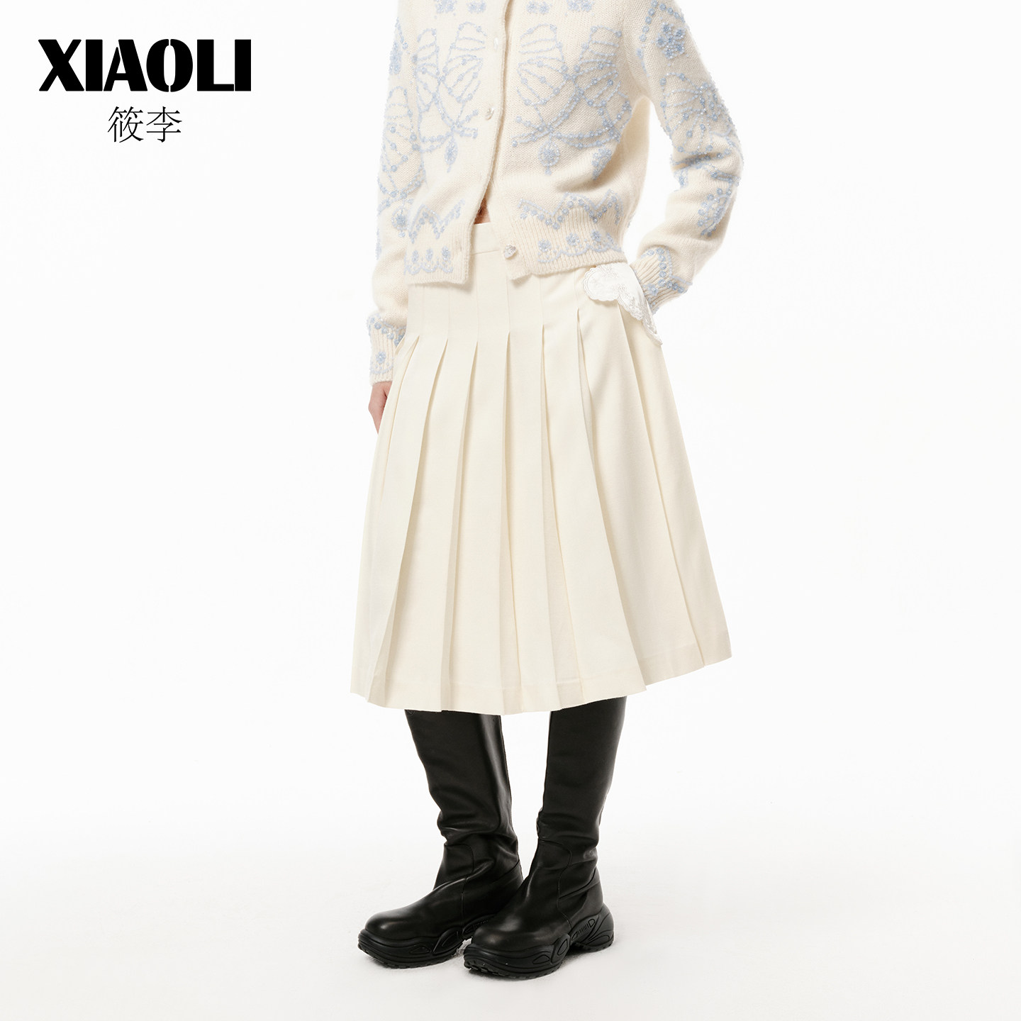 【XIAOLI筱李】绣花三角餐巾装饰侧插袋百褶裙半身裙A字裙25