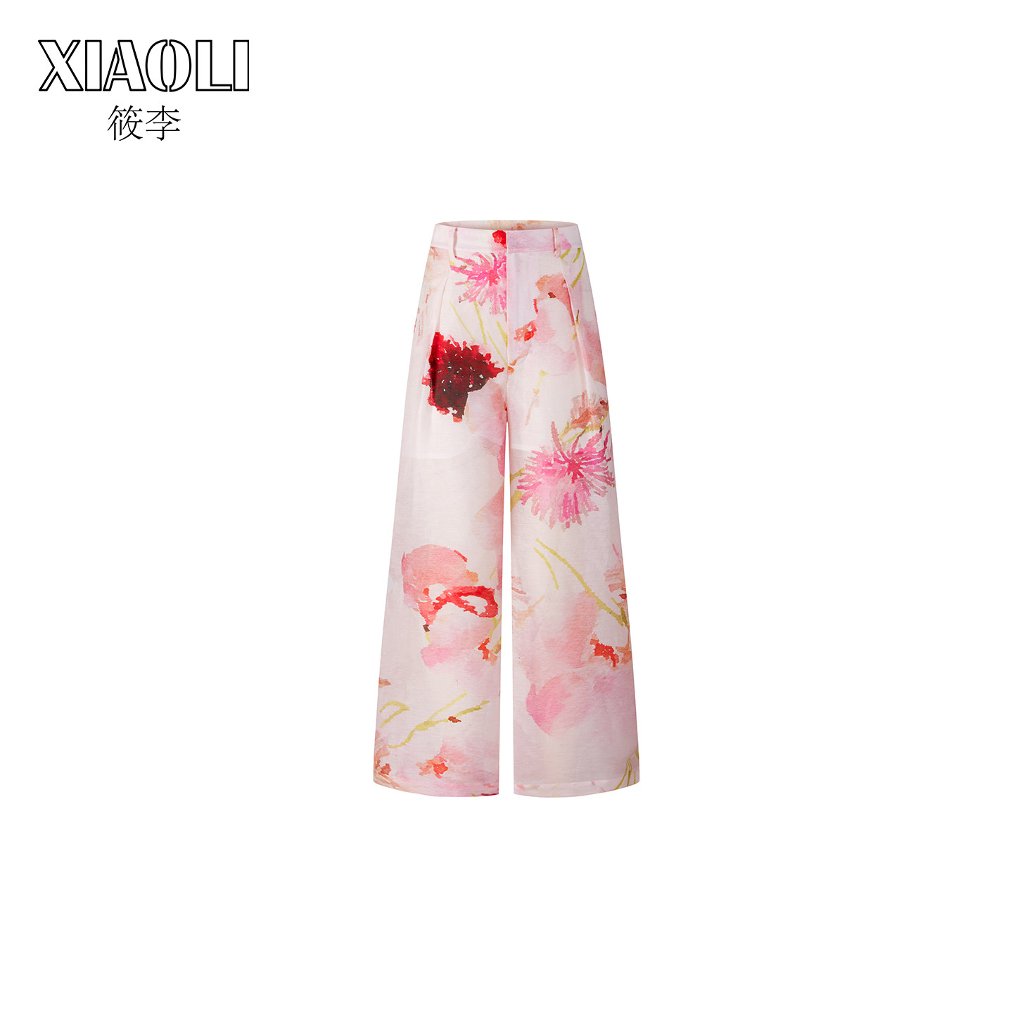 【XIAOLI筱李】浪漫度假风休闲裤高腰直筒粉色印花长裤春夏新品