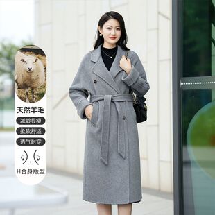 专柜高端双面羊绒大衣女2026新款秋冬款双排扣长款毛呢外套女
