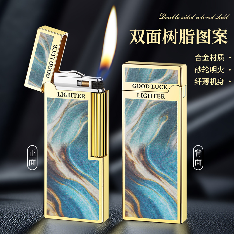 复古超薄侧滑砂轮明火充气打火机
