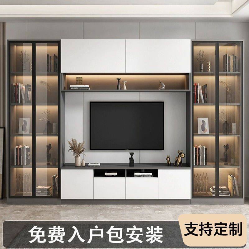电视柜一体组合轻奢背景墙柜整体客厅现代简约满墙储物收纳柜