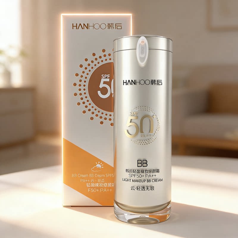 韩后轻盈裸妆修颜霜SPF50+防晒隔离遮瑕提亮金BB裸妆素颜霜不卡粉