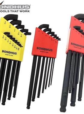BONDHUS美国波顿短头球头单支内六角扳手短尾六角匙16599 2卡套