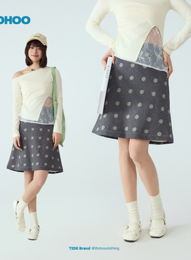wohoo波点半身裙女2026新款早春简约ootd穿搭超好看半身中裙女装