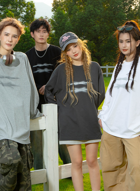 wohoo美式幻影长袖t恤男女2025新款秋季设计感小众潮牌高街情侣装