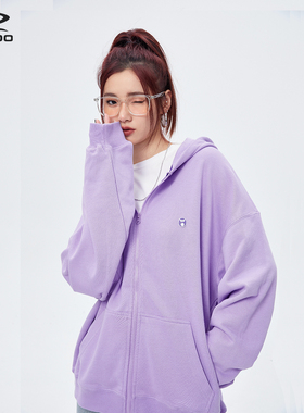 WOHOO糖果色系小Logo刺绣连帽开衫校园穿搭秋冬上衣情侣卫衣外套