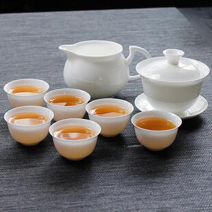 纯白陶瓷薄胎整套茶具盖碗茶壶茶杯家用功夫茶具送礼 骨瓷茶具套装