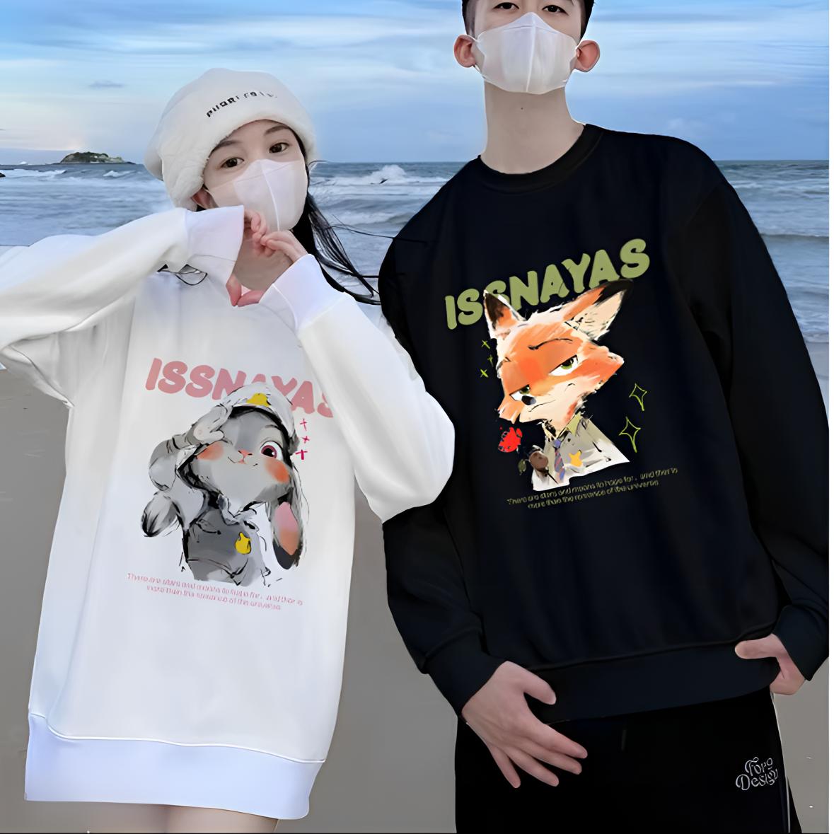 两件装】issnayas狐狸兔子情侣卫衣潮流ins韩版宽松百搭休闲时尚