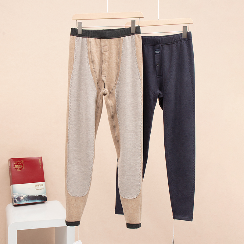 兄华男士秋冬高腰蚕丝羊毛护膝单层加厚贴片打底保暖裤绒裤98355B
