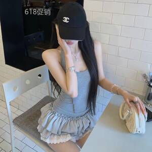 甜辣妹高级感挂脖背心显瘦连衣裙女夏季2026新款蕾丝拼接蛋糕短裙