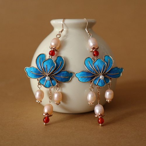 与归记非遗绒花掐丝耳环