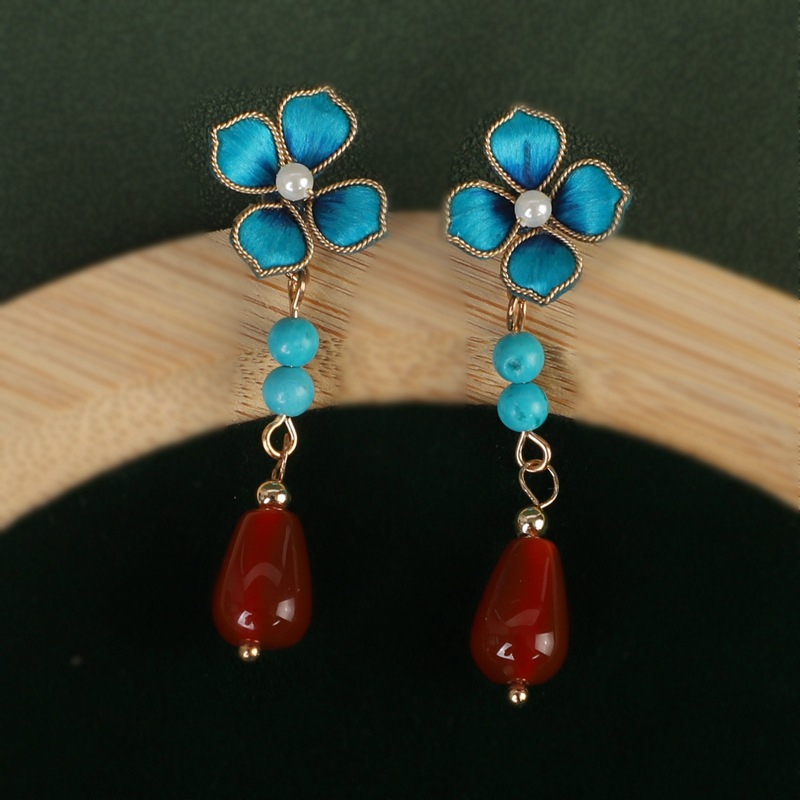 新中式耳钉蚕丝复古桂花耳饰